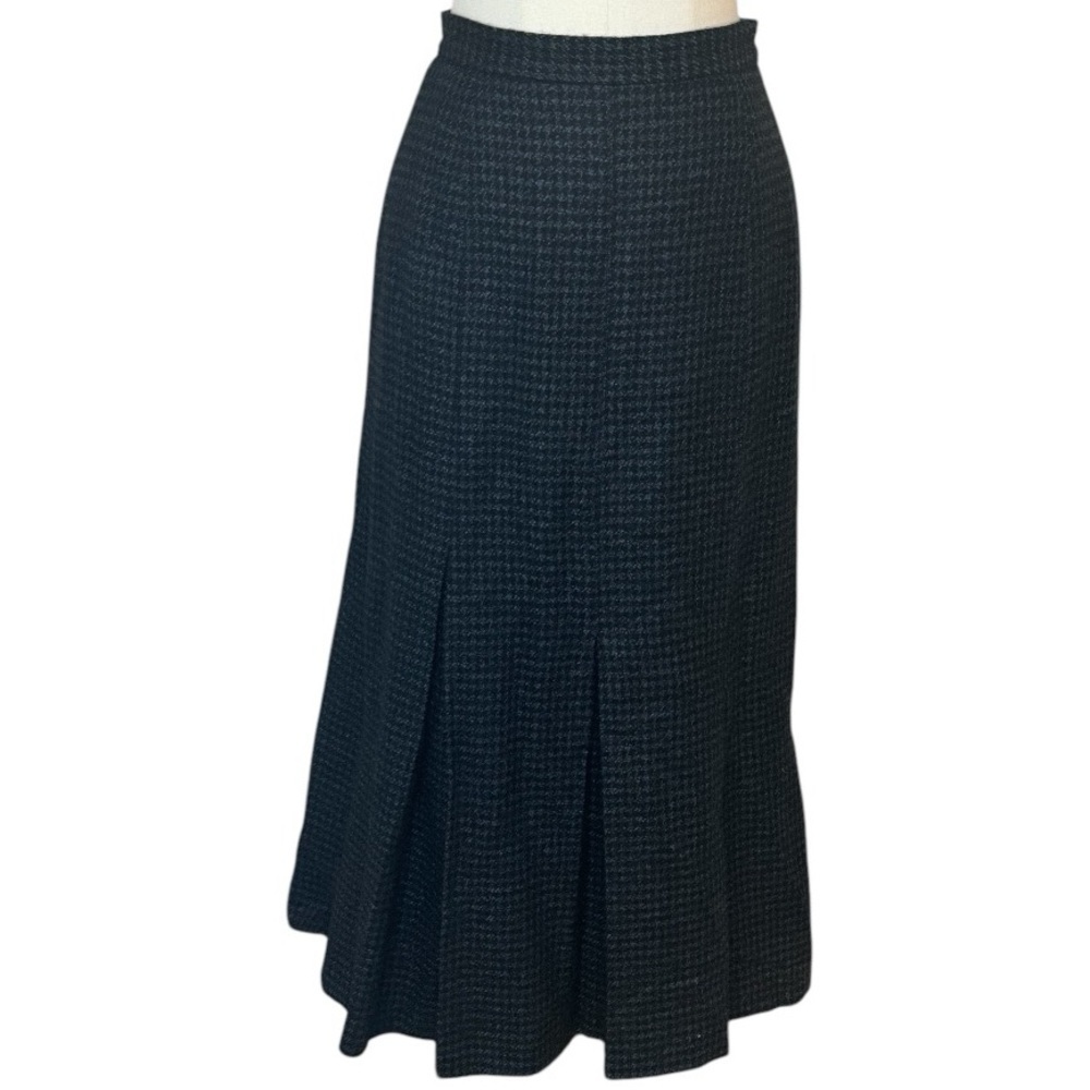 Luxury Cashmere Merino Wool‎ Pleated Midi Maxi Skirt Houndstooth Holiday Party 6